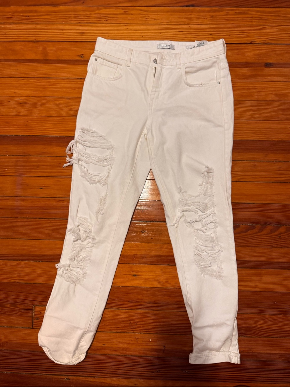 Guess White Distressed Boyfriend Jeans
